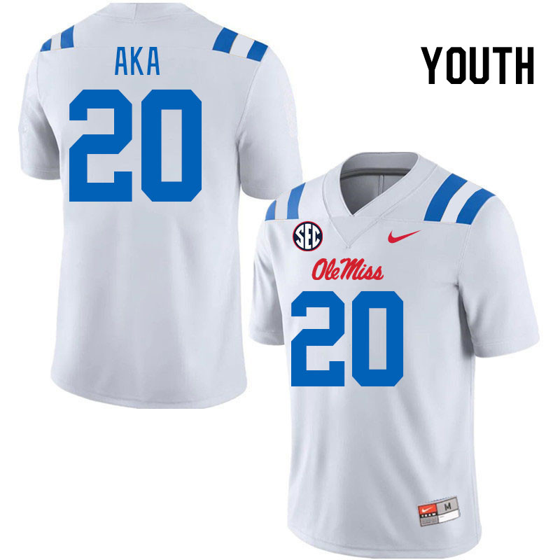 Youth #20 Joshua Aka Ole Miss Rebels 2024 New Uniforms College Football Jerseys Stitched-White
